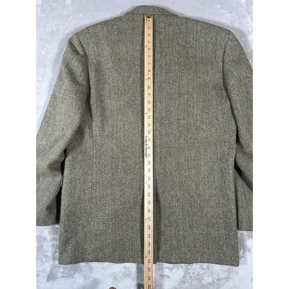VTG Harris Tweed Blazer Mens 44L Brown Herringbone Wool Handwoven Sport Coat